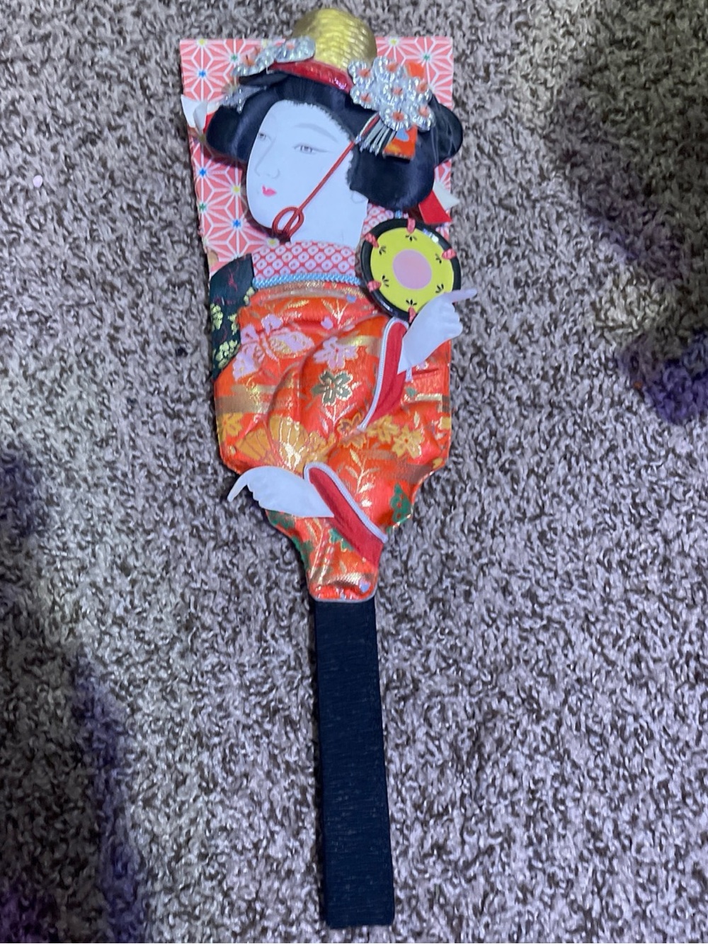 Traditional Red Japanese Hagoita Paddle Hair Accessory for Kids